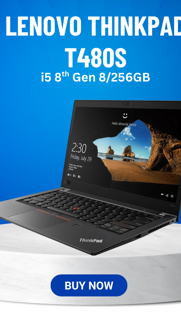 Lenovo ThinkPad T480s, i5 8th Gen Core i5 Processor, 8GB DDR4 RAM, 256GB SSD, 14″ FHD Display