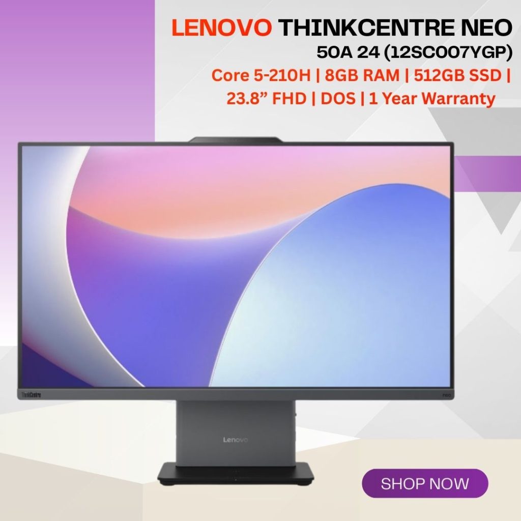 Lenovo ThinkCentre Neo 50a 24 (12SC007YGP) Core 5-210H | 8GB RAM | 512GB SSD | 23.8” FHD | DOS | 1 Year Warranty